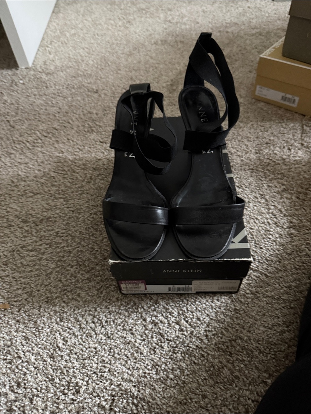 Anne Klein Black Ankle-Strap Heeled Sandals